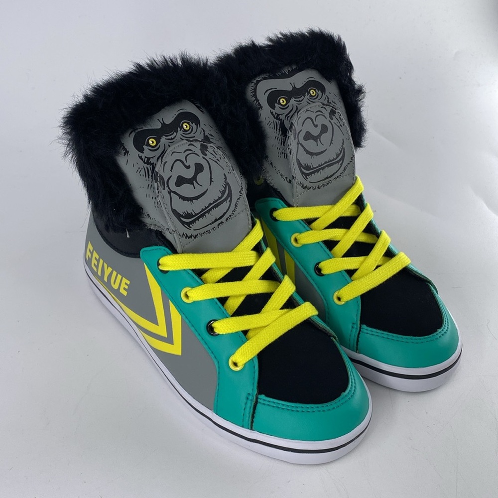 Feiyue Delta Mid Animal (Gorilla) Grey/Yellow/Green Youth Kids Sz 3 NIB - Picture 4 of 10